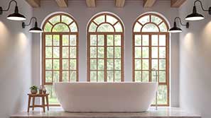 Bathroom with Arched Windows
