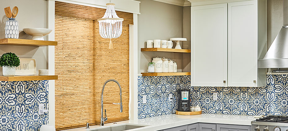 Woven Wood Shades in a Modern Coastal Kitchen