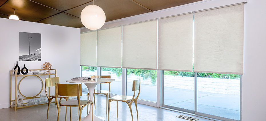 Off White Roller Shades in a Modern Dining Room