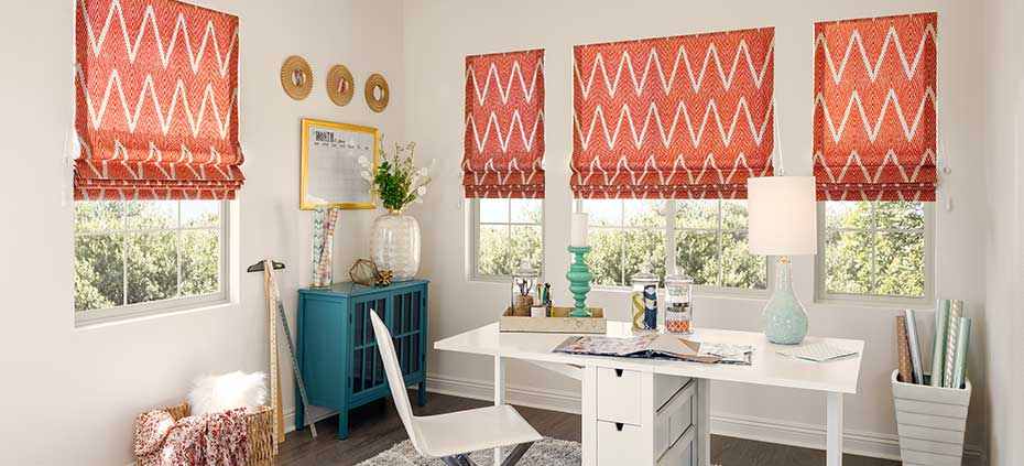 A Home Office With Orange Soft Shades