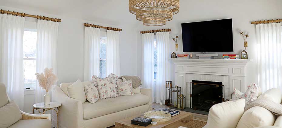 White drapery in a clean white living room