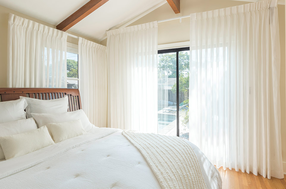 LP Hero White Sheer Drapery in Bedroom