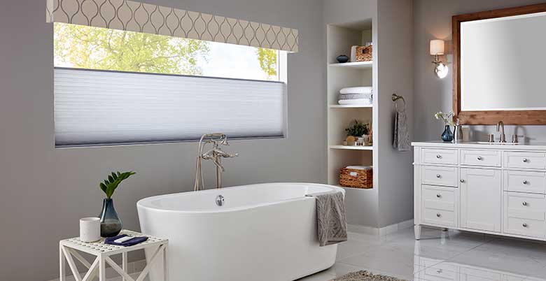 Bathroom Inspiration - Cellular Shade Cellular Shade in a bathroom lowered from the top