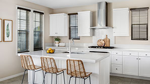 Wood Blinds in a white kitchen