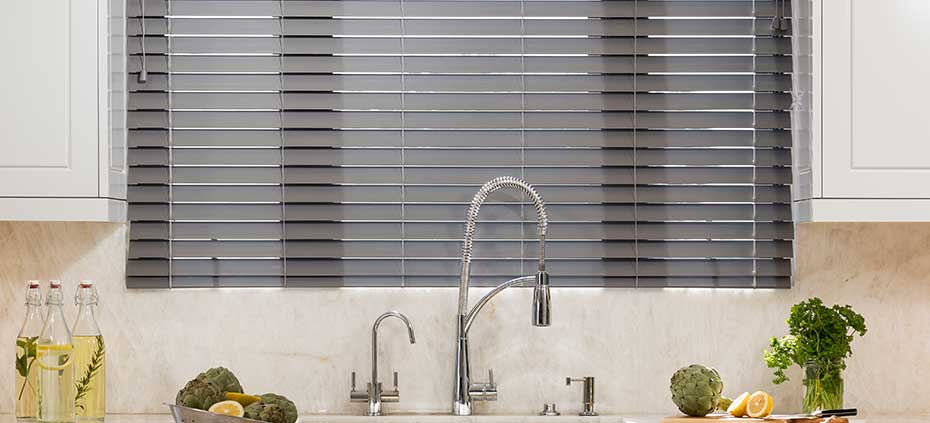 Faux Wood Window Treatments above a sink