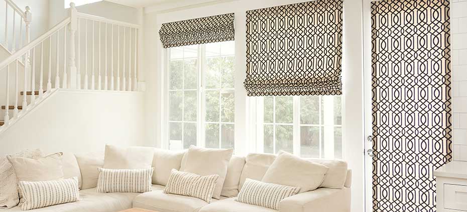 white Living room with custom roman shades